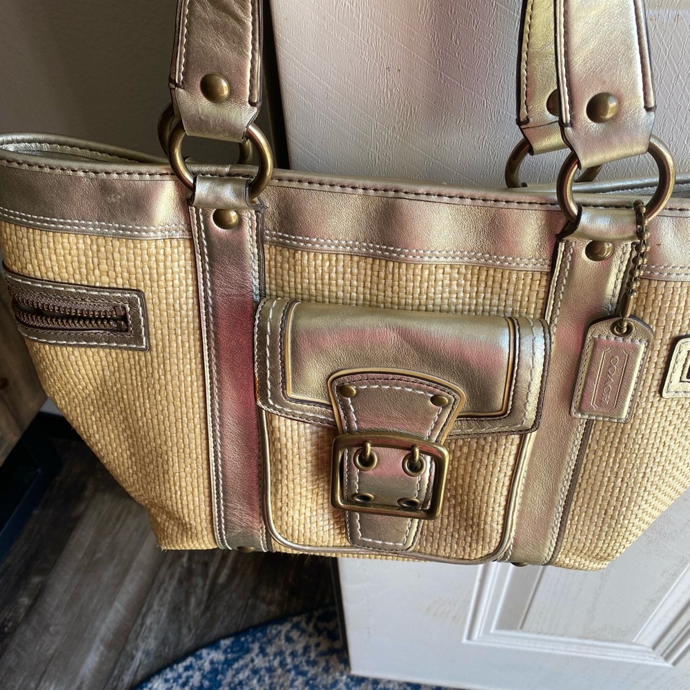 Coach Gold and Tan Shoulder Bag